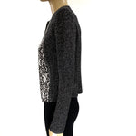 St. John Dark Gray Metallic Crystal Lace Print Knit Jacket Size 4 Jewelsunderthesea 