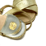 Chanel Gold Metallic Strappy Sandals Lucite Heels G30585 Size 42 Jewelsunderthesea 