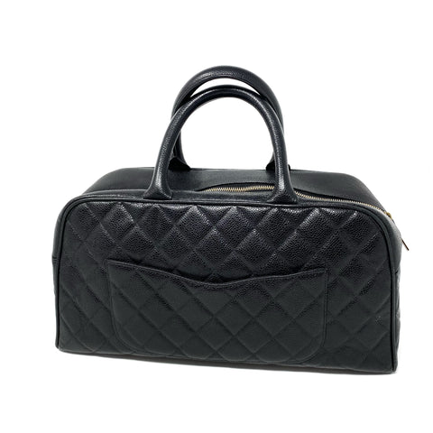 Chanel Vintage Chanel Boston Black Quilted Leather Medium Travel Bag