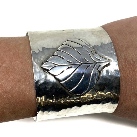 Sir Jim Hayes Aspen Leaf Wide Sterling Silver Large Cuff Bracelet jewelsunderthesea 