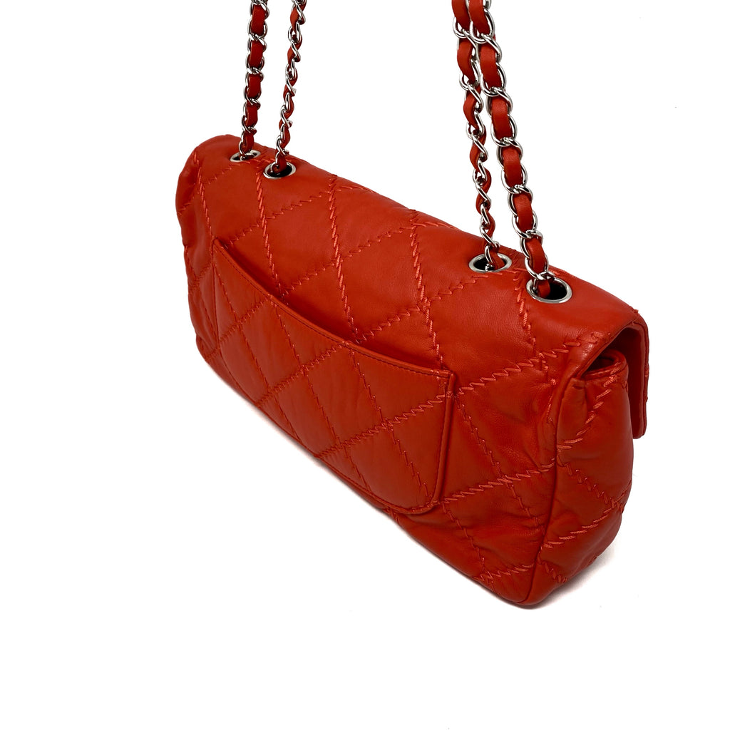 chanel red quilted bag leather
