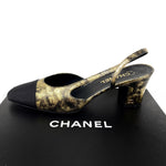 CHANEL Slingbacks Gold Print Metallic Leather, Grosgrain G31318 Size 42 jewelsunderthesea 