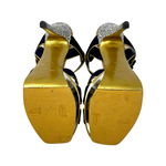 YSL Tribute Navy Suede Gold Silver Platform Heels Size 37.5 | 7 jewelsunderthesea 