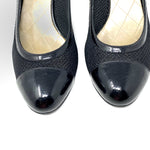  CHANEL Black Patent Leather Mesh Round Toe CC Pump Size 42 jewelsunderthesea 