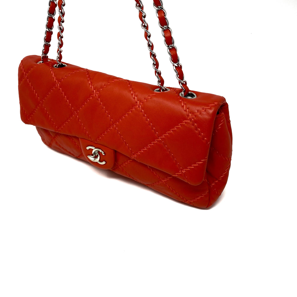 chanel red quilted bag leather