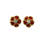 Chanel Gripoix Red Gold Flower Crystal Center Clip Earrings Jewelsunderthesea 