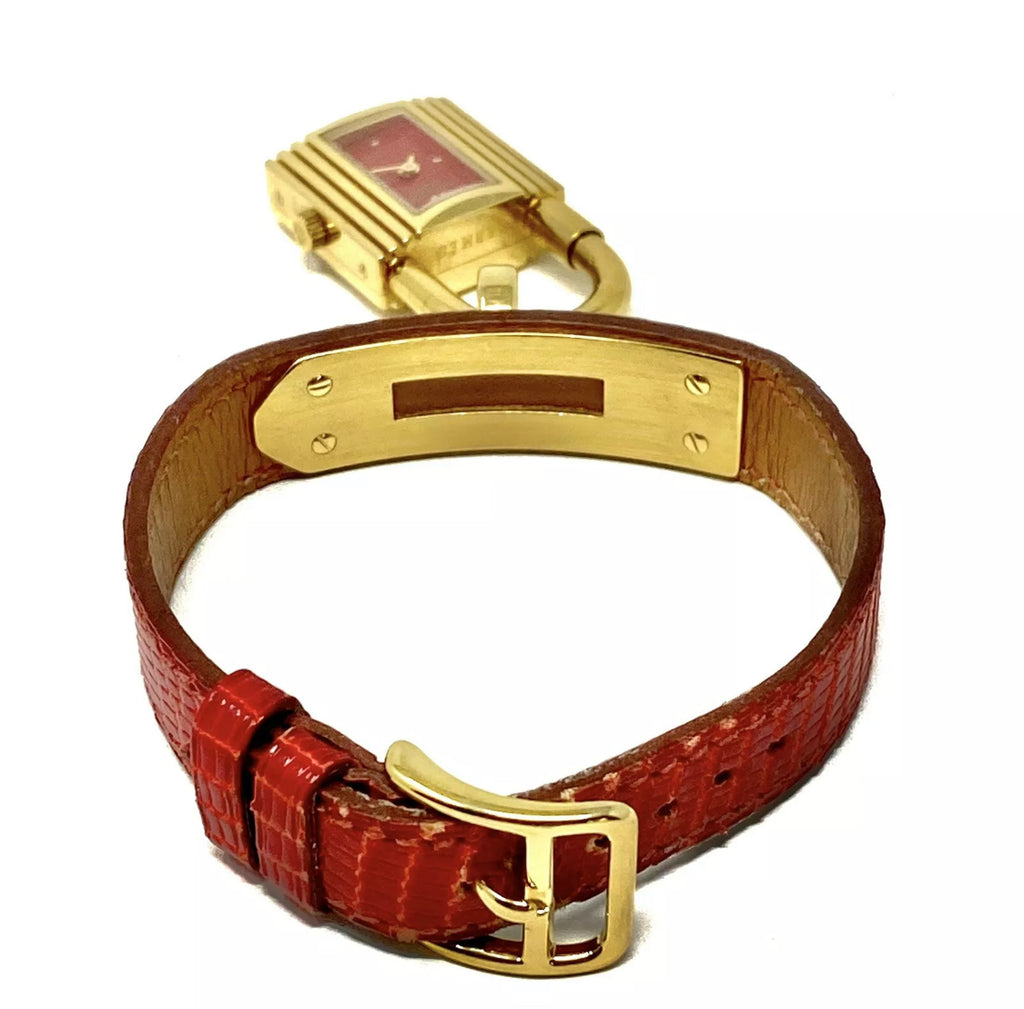 Hermès Gold Kelly Watch in Red Alligator