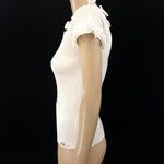 CHANEL 09P White Mini Bow Trim Knit Cap Sleeve Top Size 42 | 6 jewelsunderthesea 