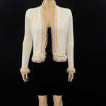 CHANEL 04C Off White Pink Yellow Crochet Trim Knit Jacket Size 40 | 6 jewelsunderthesea 