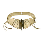 Valentino Garavani Laser Cutwork Leather Corset Belt With Bronze Crystal Buckle - Jewelsunderthesea