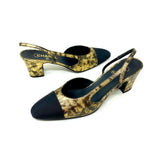 CHANEL Slingbacks Gold Print Metallic Leather, Grosgrain G31318 Size 42 jewelsunderthesea 