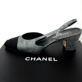 CHANEL Slingbacks Charcoal Metallic Leather Grosgrain G31318 Size 42 jewelsunderthesea 