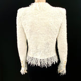 BALMAIN White Metallic Fringe Double Breasted Jacket Size 6/8