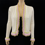 CHANEL 04C Off White Pink Yellow Crochet Trim Knit Jacket Size 40 | 6 jewelsunderthesea 