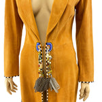 Anna Trzebinski Hand Decorated in Kenya Long Suede Coat Jacket Size 38 | 4 jewelsunderthesea 