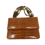 Darby Scott Mini Necklace Handbag in Brown Crocodile and Rutilated Quartz Jewelsunderthesea 