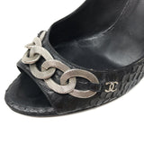 Chanel Black Python Silver Chain Peep Toe Heels Size 39.5 | 9 Jewelsunderthesea 