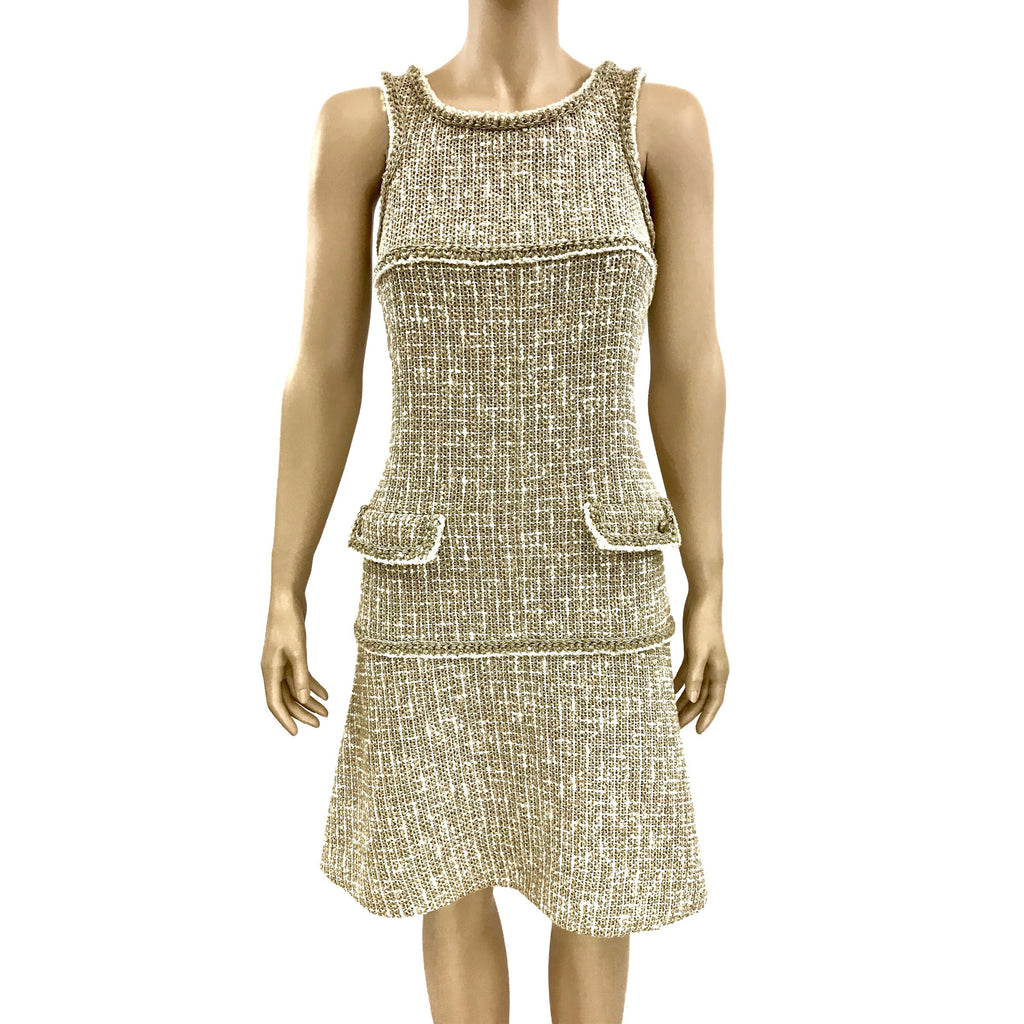 Chanel Tan Gold Tweed Fantasy Sleeveless Dress – Jewelsunderthesea
