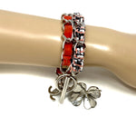 CHANEL 2014 Orange Leather Tweed Silver Lucky Charm Chain Bracelet jewelsunderthesea 