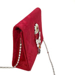 Carlo Zini Milano Crystal Jeweled Butterfly and Flower Red Mini Bag-Jewelsunderthesea 