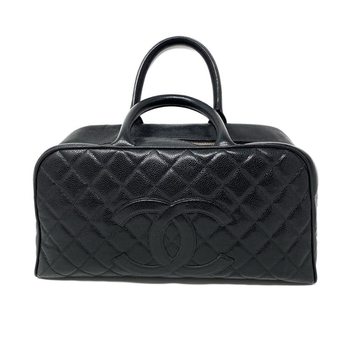 CHANEL Vintage CC Quilted Caviar Bowling Bag