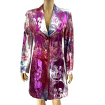 Fiorella Mancini Velvet Metallic Foil Skull Print Long Jacket Size 40 | 6 jewelsunderthesea 