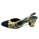 CHANEL Slingbacks Gold Print Metallic Leather, Grosgrain G31318 Size 42 jewelsunderthesea 