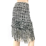 Chanel Black White Fantasy Tweed Fringe Skirt Side- Jewelsunderthesea