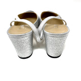 CHANEL Slingbacks Silver Metallic Leather, Grosgrain G31318 Size 42 jewelsunderthesea 