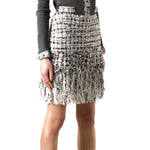 Chanel Black White Fantasy Tweed Fringe Skirt 04P modeled-jewelsunderthesea 