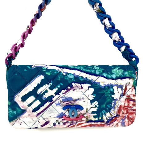 CHANEL Multi Color Printed Foulard Cloth Classic Flap Bag Resin Chain Handle jewelsunderthesea 