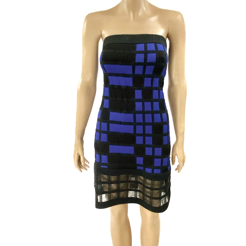 CHANEL Runway 2013 Blue Black Check Strapless Mini Dress Size 36 –  Jewelsunderthesea