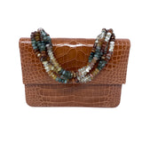 Darby Scott Mini Necklace Handbag in Brown Crocodile and Rutilated Quartz Jewelsunderthesea 