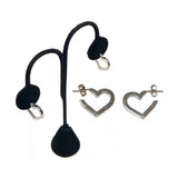 Chanel CC Logo Silver Heart Hoop Earrings