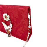 Carlo Zini Milano Crystal Jeweled Butterfly and Flower Red Mini Bag-Jewelsunderthesea 