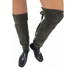 Yelena Brown Suede Patent Leather Over the Knee Boots Size 38 - Jewelsunderthesea