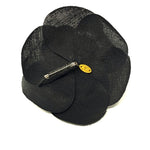 CHANEL Camellia Brooch Pin in Black Linen jewelsunderthesea 