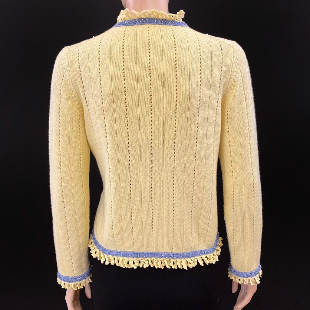 CHANEL 05C Yellow Blue Pearl Cashmere Cable Knit Jacket Size 40