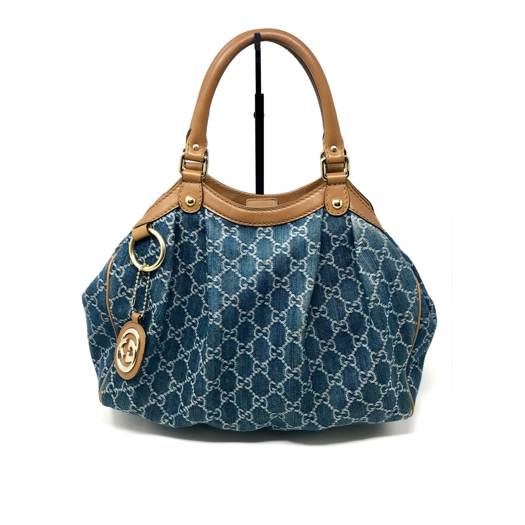 Gucci Blue Leather Large Shopper Tote Shoulder Bag