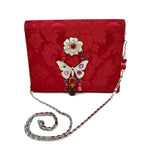 Carlo Zini Milano Crystal Jeweled Butterfly and Flower Red Mini Bag-Jewelsunderthesea 