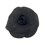 CHANEL Camellia Brooch Pin in Black Linen jewelsunderthesea 