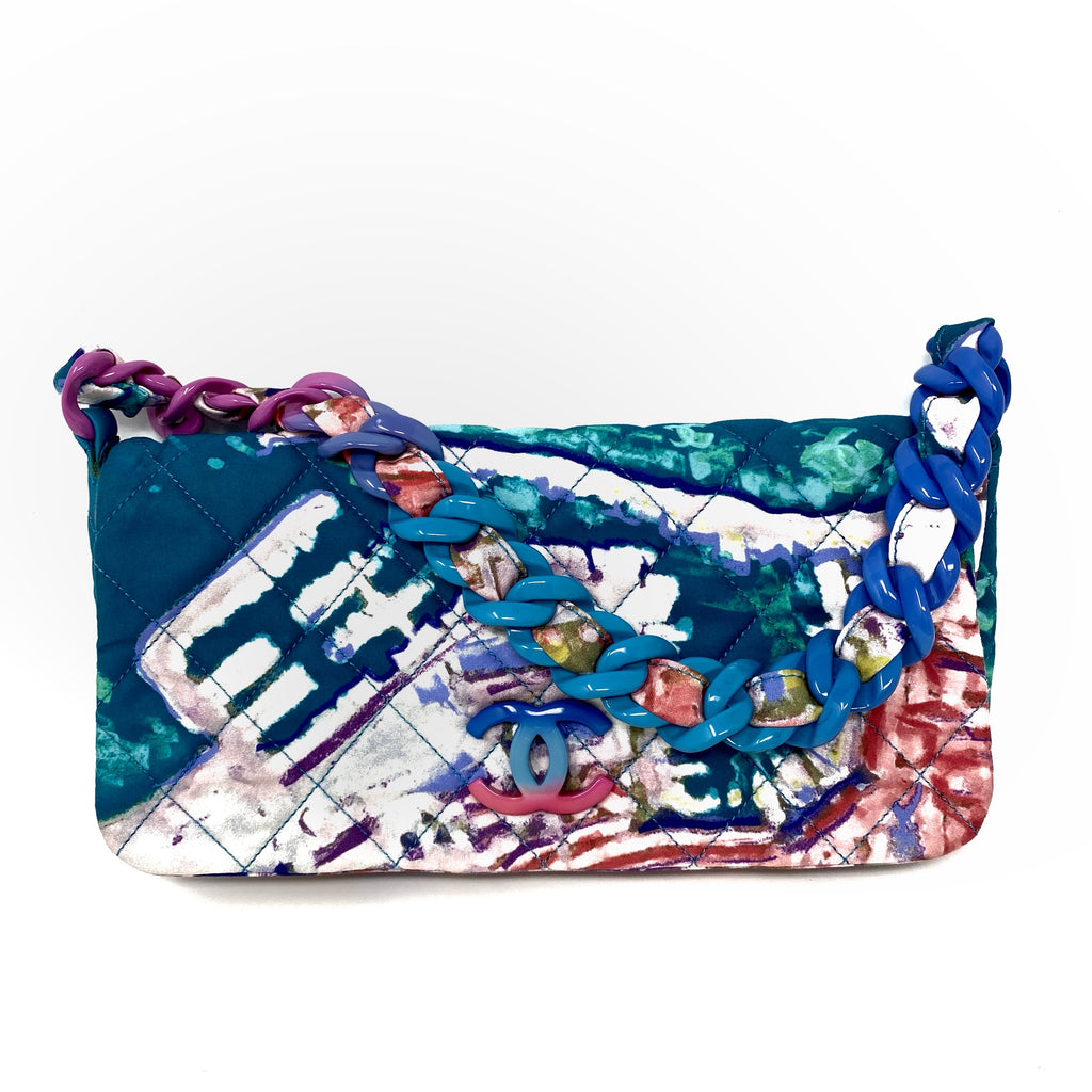 CHANEL Multi Color Printed Foulard Cloth Classic Flap Bag Resin Chain –  Jewelsunderthesea