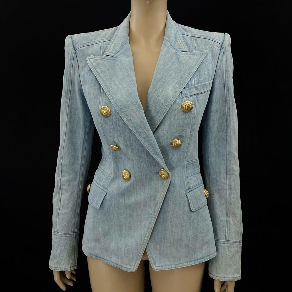 Balmain embossed-button double-breasted blazer - Blue