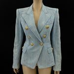 Balmain Women's Double Breasted Denim Jean Jacket Blazer Size 40 | 6 jewelsunderthesea 