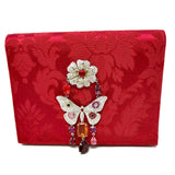 Carlo Zini Milano Crystal Jeweled Butterfly and Flower Red Mini Bag-Jewelsunderthesea 