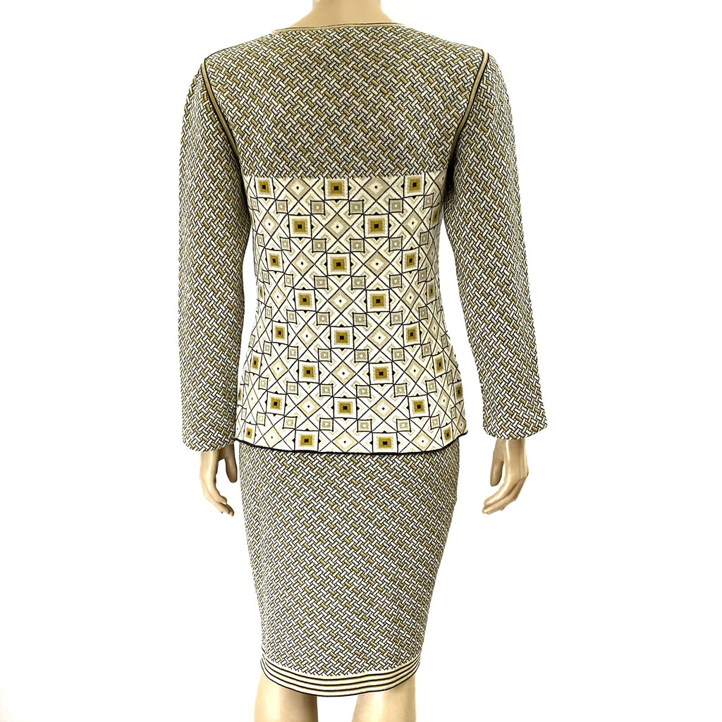 Chanel 04A Fall 2004 Geometric Print Knit 2PC Set Sweater Skirt