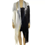 Color Block Black White Navy Fringed Knit Scarf Shawl Wrap Jewelsunderthesea 