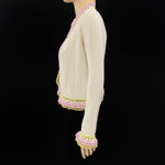 CHANEL 04C Off White Pink Yellow Crochet Trim Knit Jacket Size 40 | 6 jewelsunderthesea 