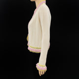 CHANEL 04C Off White Pink Yellow Crochet Trim Knit Jacket Size 40 | 6 jewelsunderthesea 