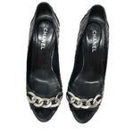 Chanel Black Python Silver Chain Peep Toe Heels Size 39.5 | 9 Jewelsunderthesea 